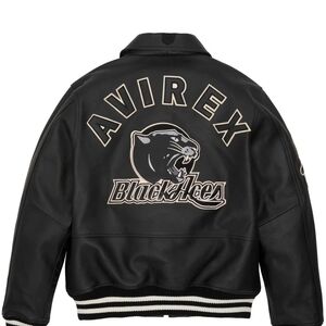 Avirex Black Bomber Jacket with Panther Design
